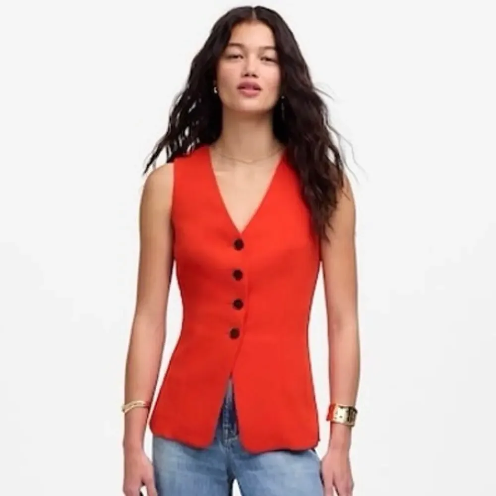 NWT Madewell Cutaway Long Vest in Bright Flame Size 2